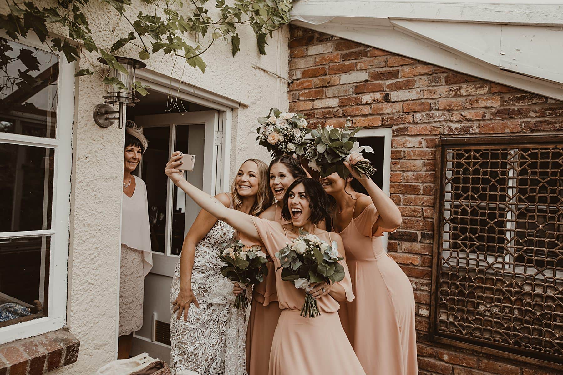 Bridal party taking a selfie